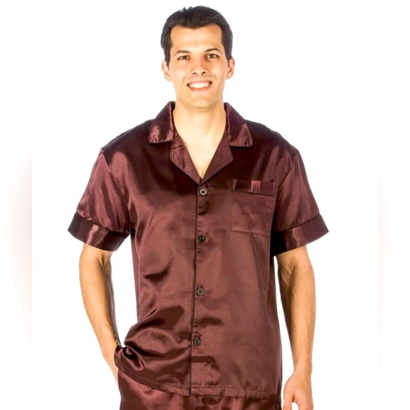 Noble Mount Men's Satin Pajama Set in Burgundy size Large - Picture 7 of 8